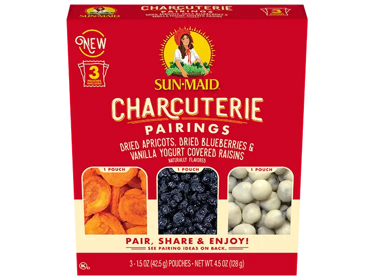 Charcuterie Pairings: Dried Apricots, Dried Blueberries & Vanilla Yogurt Covered Raisins
